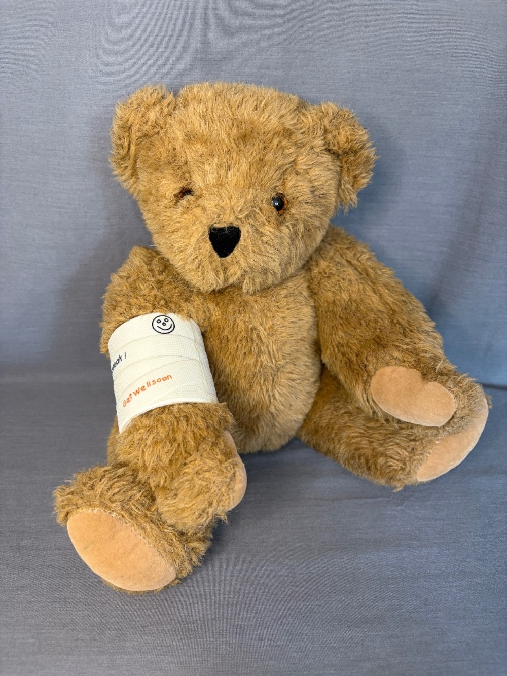 Vermont Teddy Bear Broken Arm Cast Jointed Arms Legs Head Honey Brown